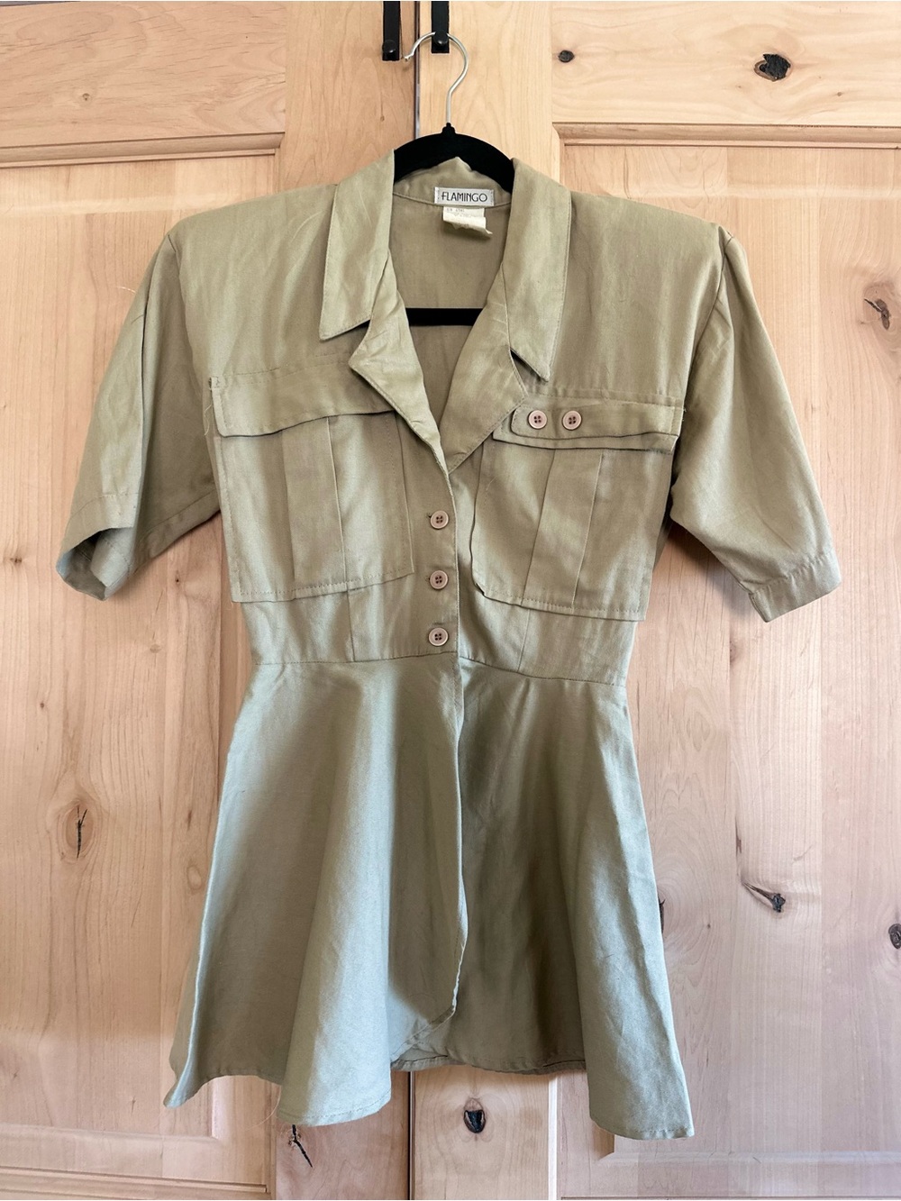 Vintage 80s/90s Utility Military Button-Front Peplum Top